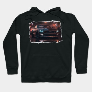 Mustang Inspired Glossy Black Sports Car Hoodie